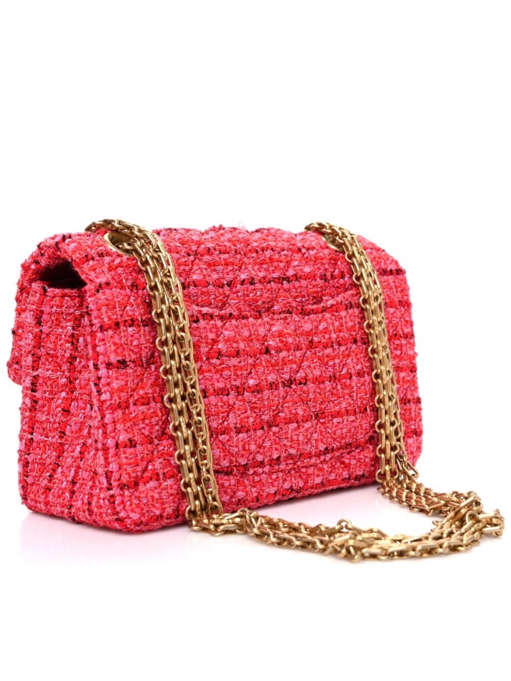 Chanel Tweed Quilted Mini 2.55 Reissue Flap Red Pink Slight Shine Bag In EUC - Picture 4 of 9